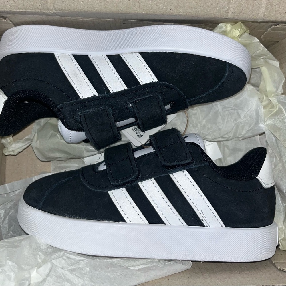 Adidas Kids Black and White Velcro Sneakers